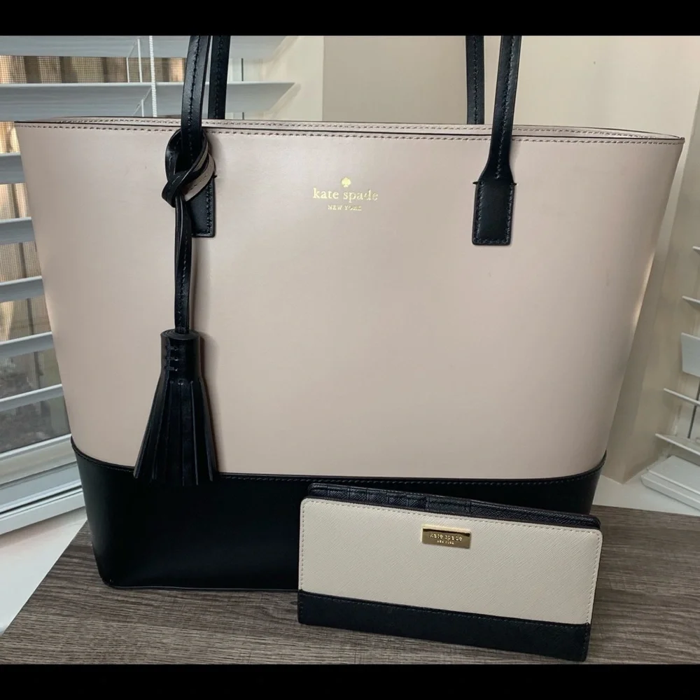 Kate Spade Beige Black Colorblock Tote Bag Wallet